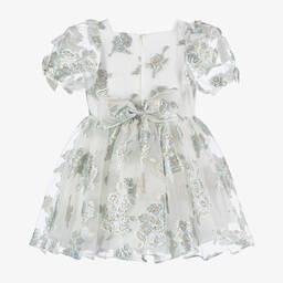 David Charles-Girls Blue Organza Brocade Dress | Childrensalon Outlet