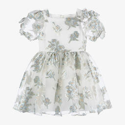 David Charles-Girls Blue Organza Brocade Dress | Childrensalon Outlet
