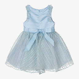 David Charles-Голубое платье из атласа и органзы с бантом | Childrensalon Outlet