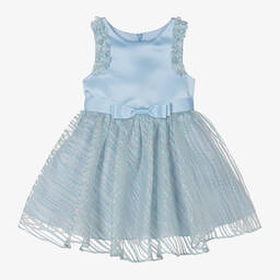 David Charles-Голубое платье из атласа и органзы с бантом | Childrensalon Outlet