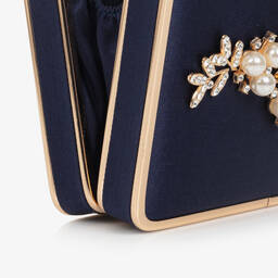 David Charles-Girls Blue Satin Pearl Handbag (12cm) | Childrensalon Outlet