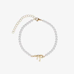 David Charles-Girls Gold Faux Pearl Bow Bracelet | Childrensalon Outlet
