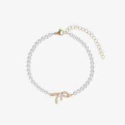 David Charles-Girls Gold Faux Pearl Bow Bracelet | Childrensalon Outlet