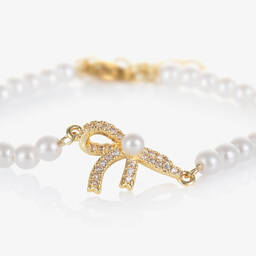 David Charles-Girls Gold Faux Pearl Bow Bracelet | Childrensalon Outlet