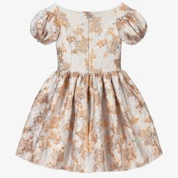 David Charles-Золотистое жаккардовое платье для девочек | Childrensalon Outlet