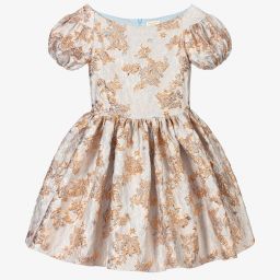David Charles-Золотистое жаккардовое платье для девочек | Childrensalon Outlet