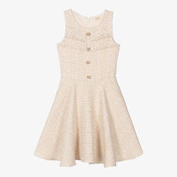 David Charles-Girls Gold Sleeveless Tweed Dress | Childrensalon Outlet