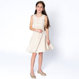 David Charles-Girls Gold Sleeveless Tweed Dress | Childrensalon Outlet