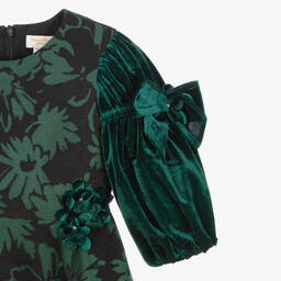 David Charles-فستان بروكاد مزيج قطن مخمل لون أخضر | Childrensalon Outlet