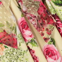 David Charles-فستان ساتان لون أخضر ليموني باهت بطبعة ورود | Childrensalon Outlet