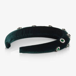 David Charles-Girls Green Velvet Padded Hairband | Childrensalon Outlet