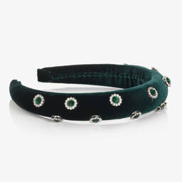 David Charles-Girls Green Velvet Padded Hairband | Childrensalon Outlet