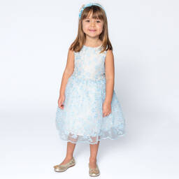David Charles-Кремово-голубое платье с вышитыми цветами | Childrensalon Outlet