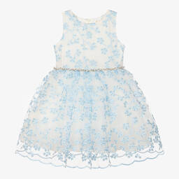 David Charles-Кремово-голубое платье с вышитыми цветами | Childrensalon Outlet