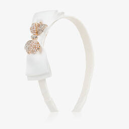 David Charles-Girls Ivory Grosgrain Bow Hairband | Childrensalon Outlet