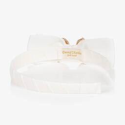 David Charles-Girls Ivory Grosgrain Bow Hairband | Childrensalon Outlet