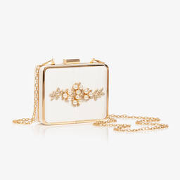 David Charles-Girls Ivory Satin Pearl Handbag (12cm) | Childrensalon Outlet