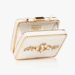 David Charles-Girls Ivory Satin Pearl Handbag (12cm) | Childrensalon Outlet