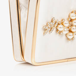 David Charles-Girls Ivory Satin Pearl Handbag (12cm) | Childrensalon Outlet