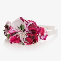 David Charles-Girls Pink Floral Print Hairband | Childrensalon Outlet