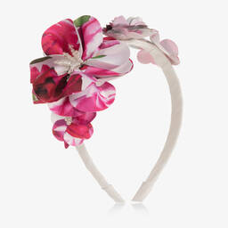 David Charles-Girls Pink Floral Print Hairband | Childrensalon Outlet