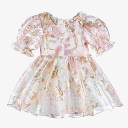 David Charles-Розово-золотистое платье из органзы | Childrensalon Outlet