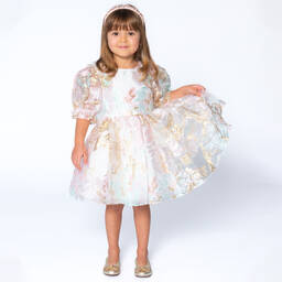 David Charles-Розово-золотистое платье из органзы | Childrensalon Outlet