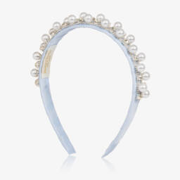 David Charles-طوق شعر للبنات مرصع بالجواهر الزرقاء واللؤلؤ اللامع | Childrensalon Outlet