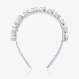 David Charles-طوق شعر للبنات مرصع بالجواهر الزرقاء واللؤلؤ اللامع | Childrensalon Outlet