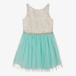 David Charles-Girls Turquoise Blue Bow Back Dress | Childrensalon Outlet
