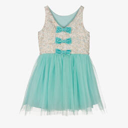 David Charles-Girls Turquoise Blue Bow Back Dress | Childrensalon Outlet