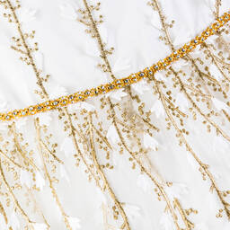 David Charles-Girls White & Gold Tulle Dress | Childrensalon Outlet