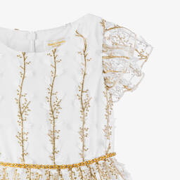 David Charles-Girls White & Gold Tulle Dress | Childrensalon Outlet