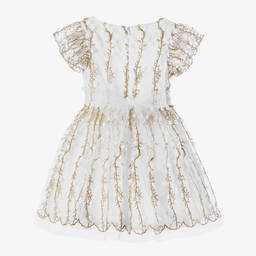 David Charles-Girls White & Gold Tulle Dress | Childrensalon Outlet