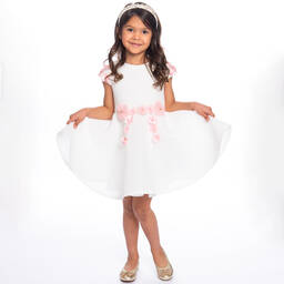 David Charles-Белое сетчатое платье с цветами | Childrensalon Outlet