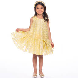 David Charles-Желтое жаккардовое платье из органзы | Childrensalon Outlet