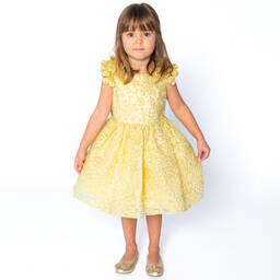 David Charles-Girls Yellow Organza Brocade Dress | Childrensalon Outlet