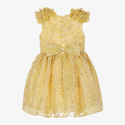 David Charles-Girls Yellow Organza Brocade Dress | Childrensalon Outlet