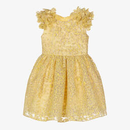 David Charles-Girls Yellow Organza Brocade Dress | Childrensalon Outlet