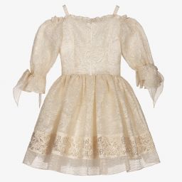 David Charles-Ivory & Gold Brocade Dress  | Childrensalon Outlet