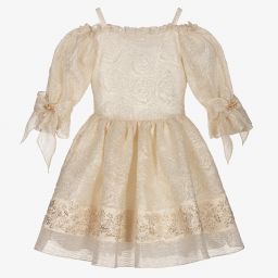 David Charles-Ivory & Gold Brocade Dress  | Childrensalon Outlet