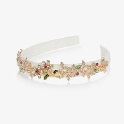 David Charles-Ivory & Gold Crystal Flowers Hairband | Childrensalon Outlet