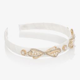 David Charles-Кремовый ободок с бантиком из жемчуга | Childrensalon Outlet