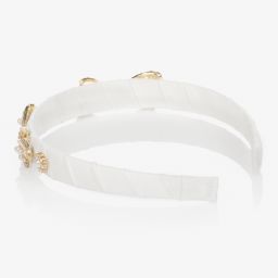 David Charles-Кремовый ободок с бантиком из жемчуга | Childrensalon Outlet