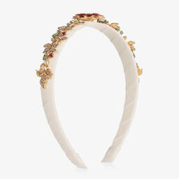 David Charles-Ivory & Pink Crystal Flowers Hairband | Childrensalon Outlet