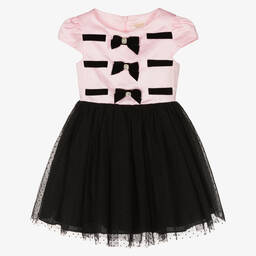 David Charles-Pink & Black Tulle Bows Dress  | Childrensalon Outlet