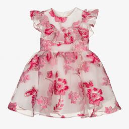 David Charles-Pink & White Organza Dress  | Childrensalon Outlet