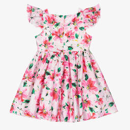 David Charles-White & Pink Floral Satin Dress | Childrensalon Outlet