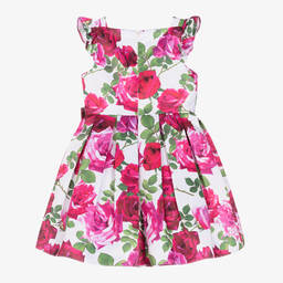 David Charles-White & Pink Rose Satin Dress | Childrensalon Outlet