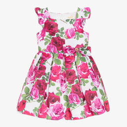 David Charles-White & Pink Rose Satin Dress | Childrensalon Outlet